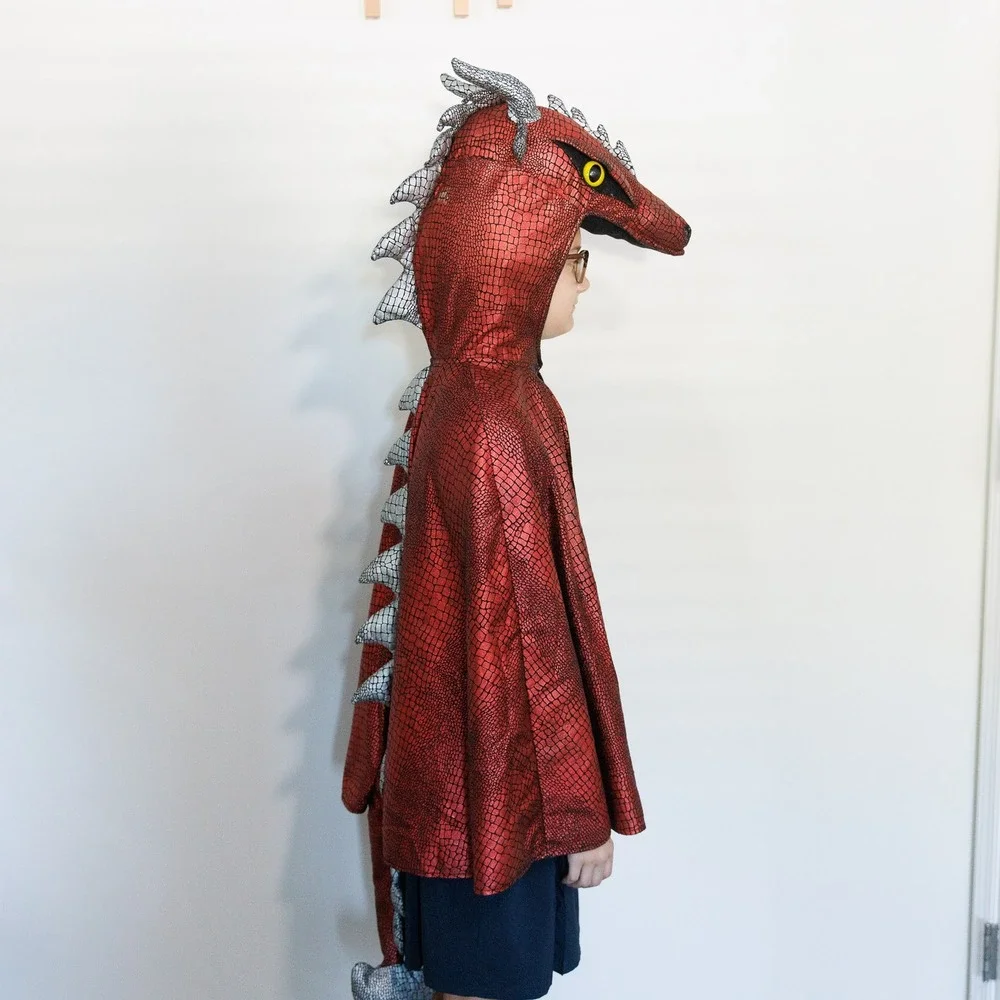 ids Red Dragon Hooded Cape Halloween Costume Metallic Scales Size 3-6y
